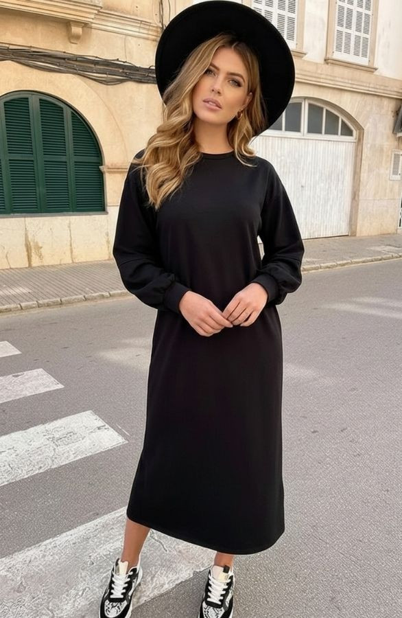 Comfy-Oversized-Sweater-Dress-Zwart