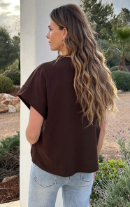 Dames-Loose-Fit-T-Shirt-Katoen-Choco-3
