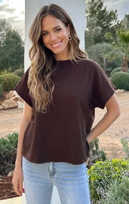 Dames-Loose-Fit-T-Shirt-Katoen-Choco-5