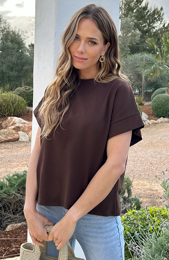 Dames-Loose-Fit-T-Shirt-Katoen-Choco-6