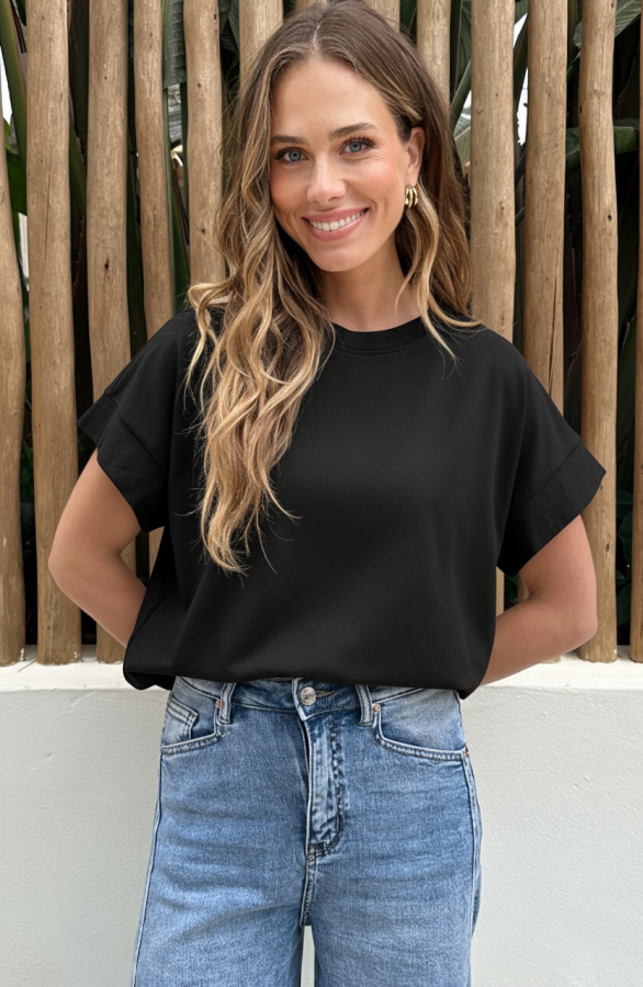 Dames-Loose-Fit-T-Shirt-Katoen-Zwart-2