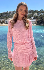 Draped-Lace-Ruffle-Jurk-Pastel-Roze-1