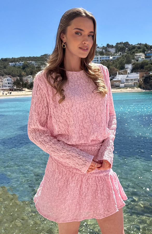 Draped-Lace-Ruffle-Jurk-Pastel-Roze-5