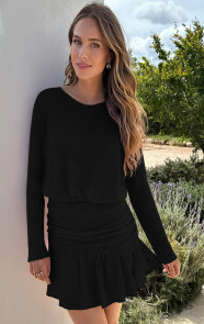Draped-Lace-Ruffle-Jurk-Zwart-4