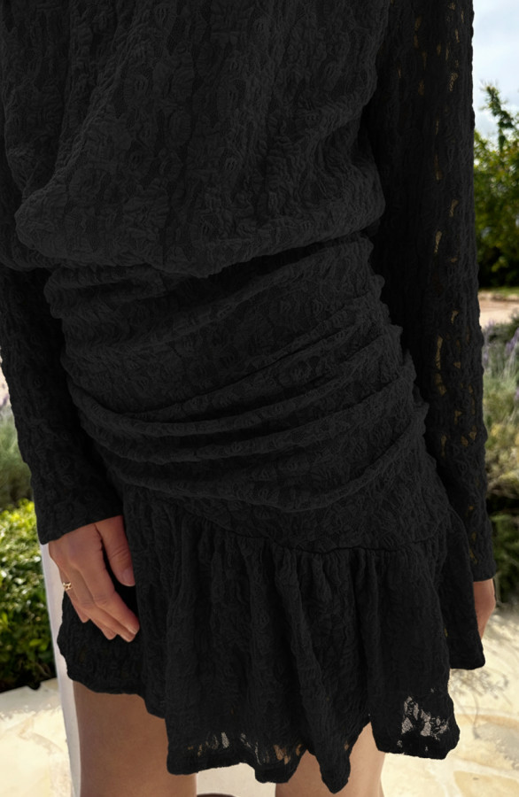 Draped-Lace-Ruffle-Jurk-Zwart-66