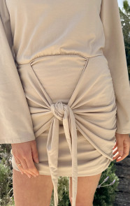 Draped-Wrap-Jurk-Wijde-Mouw-Katoen-Beige-3