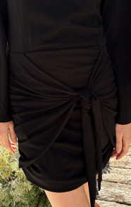 Draped-Wrap-Jurk-Wijde-Mouw-Katoen-Zwart-1