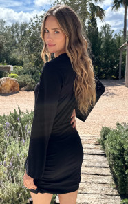 Draped-Wrap-Jurk-Wijde-Mouw-Katoen-Zwart-7