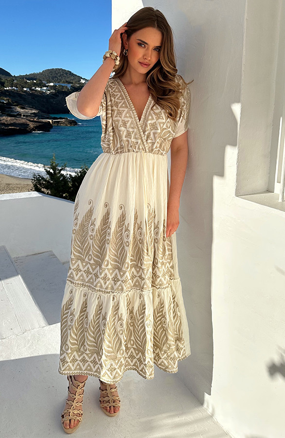 Geborduurde-Midi-Zomerjurk-Dames-Goud-2
