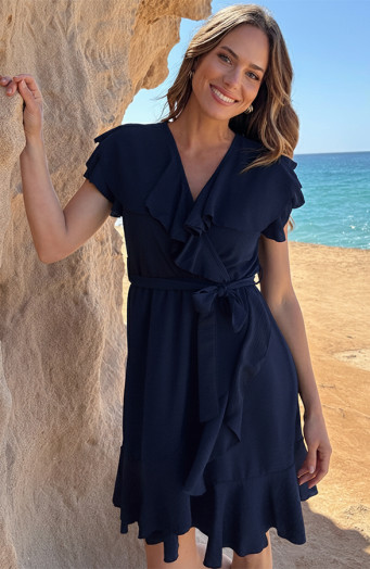 Marineblaues Rüschenkleid