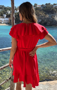 Jurk-Met-Ruches-Rood