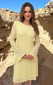 Lace-Flared-Mouwen-Jurk-Butter-Yellow-6