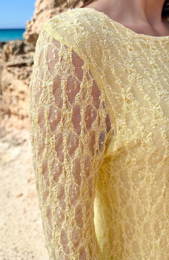 Lace-Flared-Mouwen-Jurk-Butter-Yellow-9