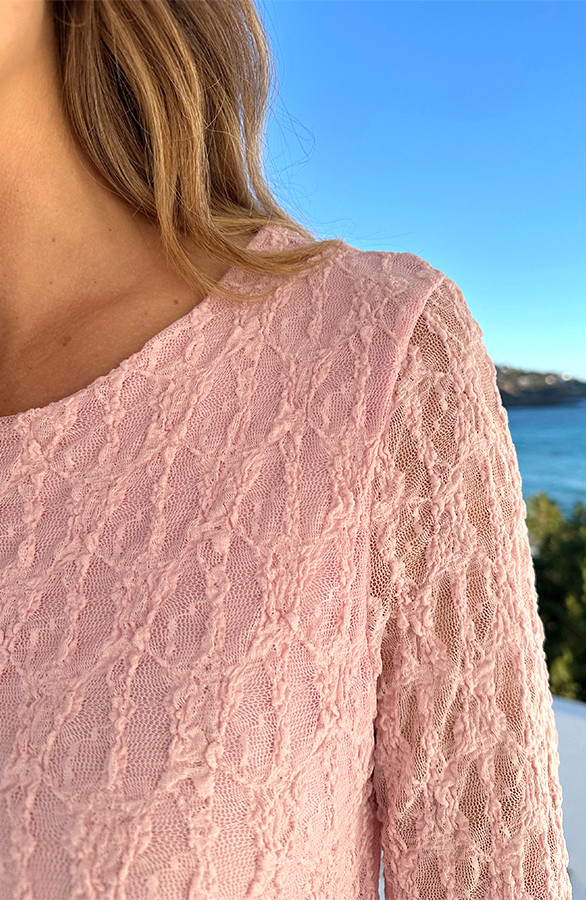 Lace-Flared-Mouwen-Jurk-Pastel-Roze-2