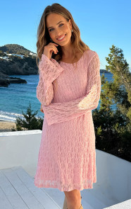 Lace-Flared-Mouwen-Jurk-Pastel-Roze-4