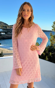 Lace-Flared-Mouwen-Jurk-Pastel-Roze-7