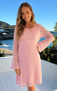 Lace-Flared-Mouwen-Jurk-Pastel-Roze-8