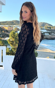 Lace-Flared-Mouwen-Jurk-Zwart-6