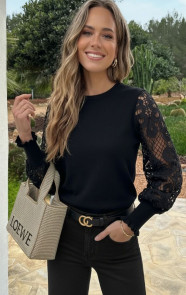 Lace-Sleeve-Soft-Trui-Zwart