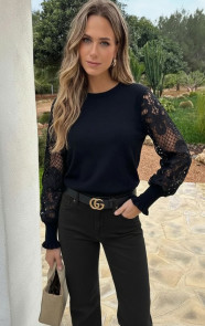 Lace-Sleeve-Soft-Trui-Zwart-2