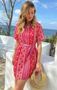Loose-Fit-Jurk-Satin-Print-Rood-Roze