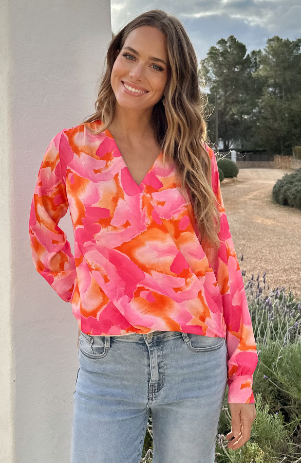 Marant-Blouse-Print-Fuchsia-Oranje-1
