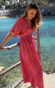 Maxi-Dress-Colorful-Leaf-Print-Oranje-D-1