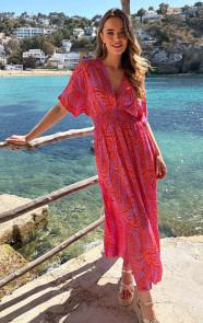 Maxi-Dress-Colorful-Leaf-Print-Oranje-D-3