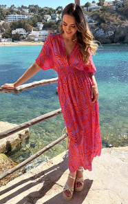 Maxi-Dress-Colorful-Leaf-Print-Oranje-D-4