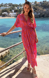 Maxi-Dress-Colorful-Leaf-Print-Oranje-D-6