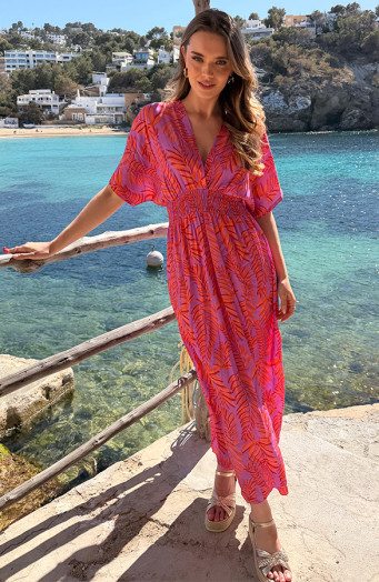 Maxi-Dress-Colorful-Leaf-Print-Oranje-D-6