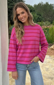 Oversized-Strepen-Top-Katoen-Fuchsia-Rood-1