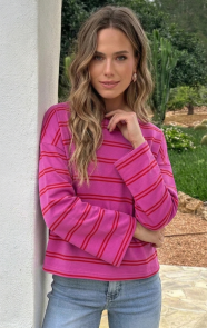 Oversized-Strepen-Top-Katoen-Fuchsia-Rood-2