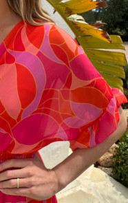 Ruffle-Laagjes-Jurk-Print-Oranje-Roze-1