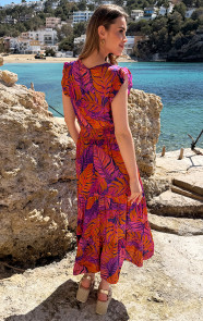 Satin-Midi-Jurk-Purple-Leaves-2