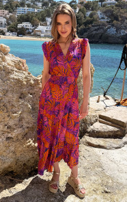 Satin-Midi-Jurk-Purple-Leaves-6