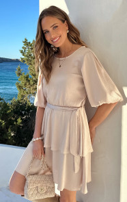 Satin-Pofmouwen-Jurk-Beige-1