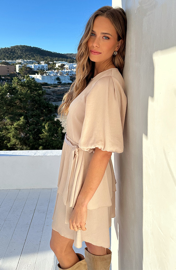 Satin-Pofmouwen-Jurk-Beige-6