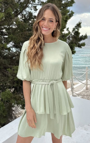 Satin-Pofmouwen-Jurk-Mint-1