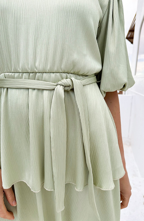 Satin-Pofmouwen-Jurk-Mint-2