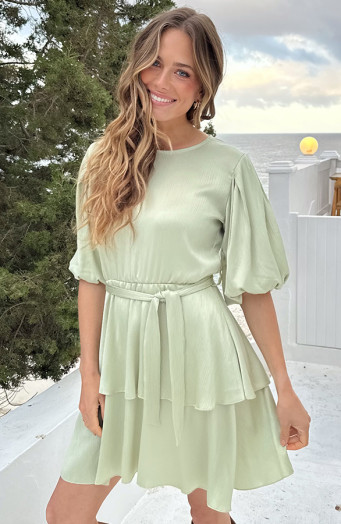Satin-Pofmouwen-Jurk-Mint-3