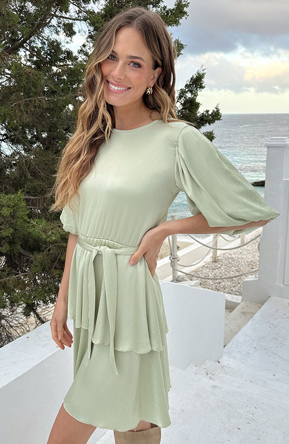 Satin-Pofmouwen-Jurk-Mint-4