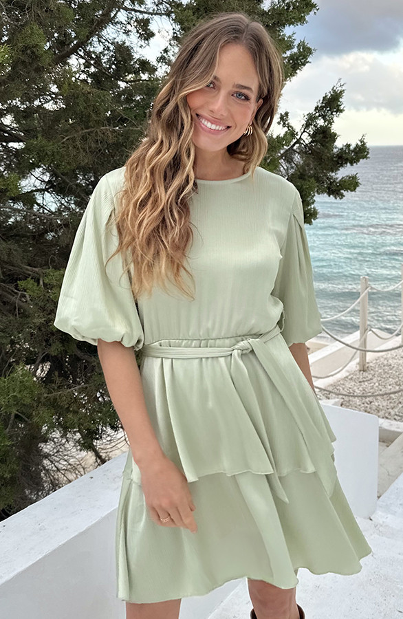 Satin-Pofmouwen-Jurk-Mint-6