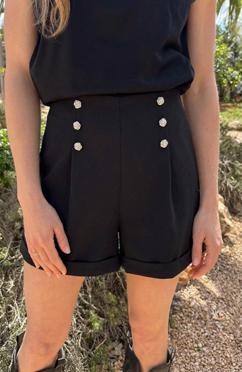 Scuba-Gouden-Knoop-High-Waisted-Short-Zwart-1