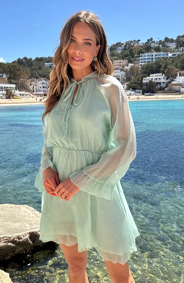 Silk-Jurk-Lange-Mouw-Mint-1
