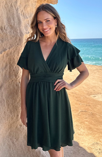 Kleid mit gerafftem Bund, kurzärmelig