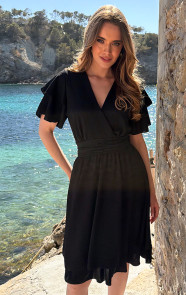 Smocked-Waistband-Dress-Short-Sleeve-Zwart-1