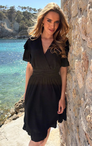 Smocked-Waistband-Dress-Short-Sleeve-Zwart-5