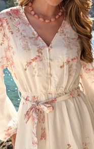 Spring-Flower-V-hals-Jurk-Koraal-1