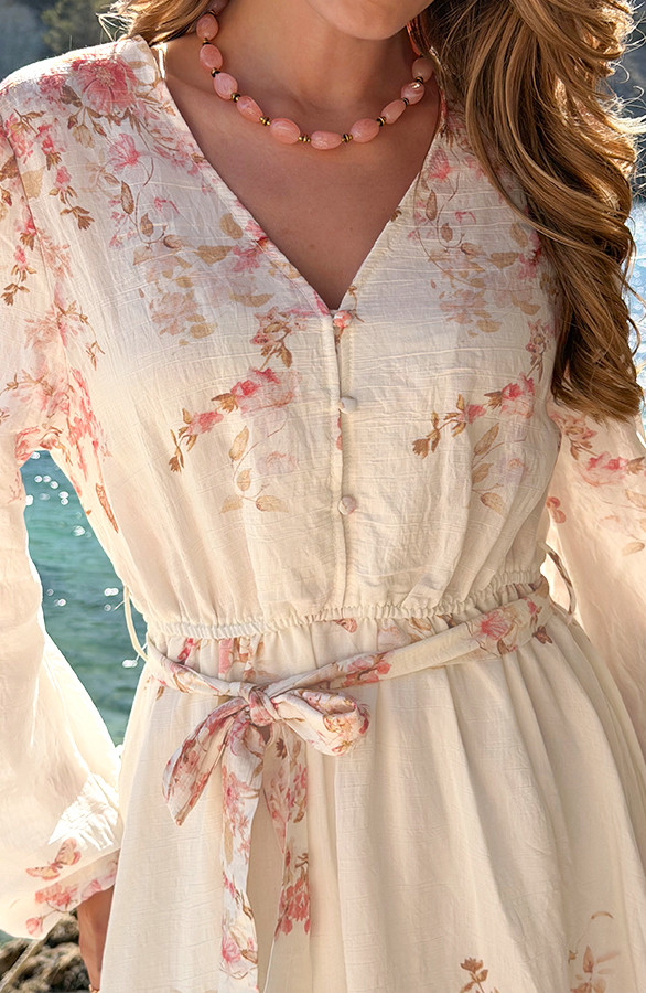 Spring-Flower-V-hals-Jurk-Koraal-1